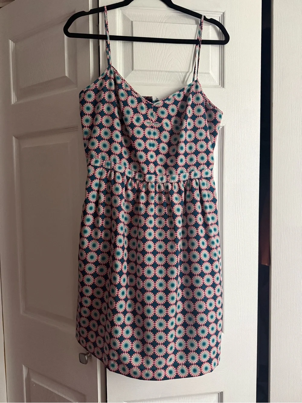 J. Crew Teal Floral-Print Spaghetti Strap Dress